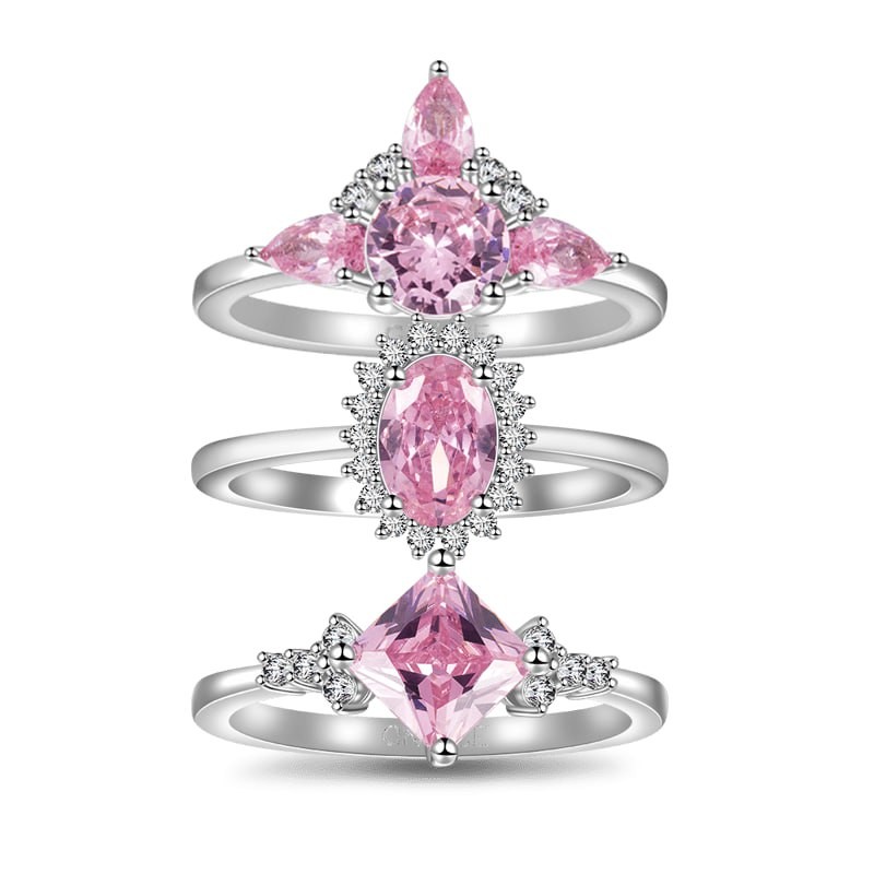 Gino Poetry Infinite Sparkle Triple Pink Stacked Ring Set
